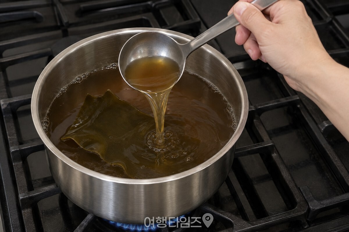 국자로 떠올린 국물이 실처럼 이어지며 천천히 흘러내린다. / 기사 이해를 돕기 위한 생성형 이미지