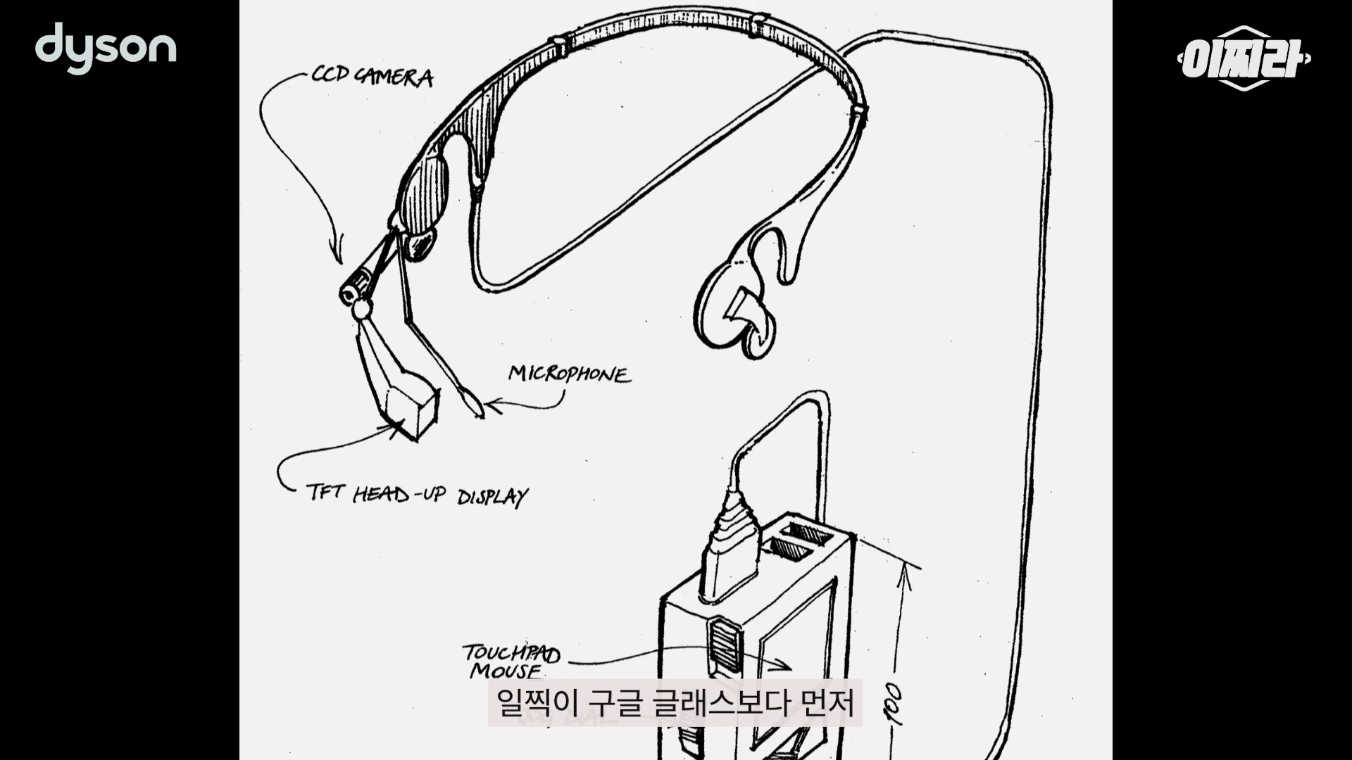 웨어러블 기기의 구조와 명칭이 표기된 흑백 스케치 도면 이미지