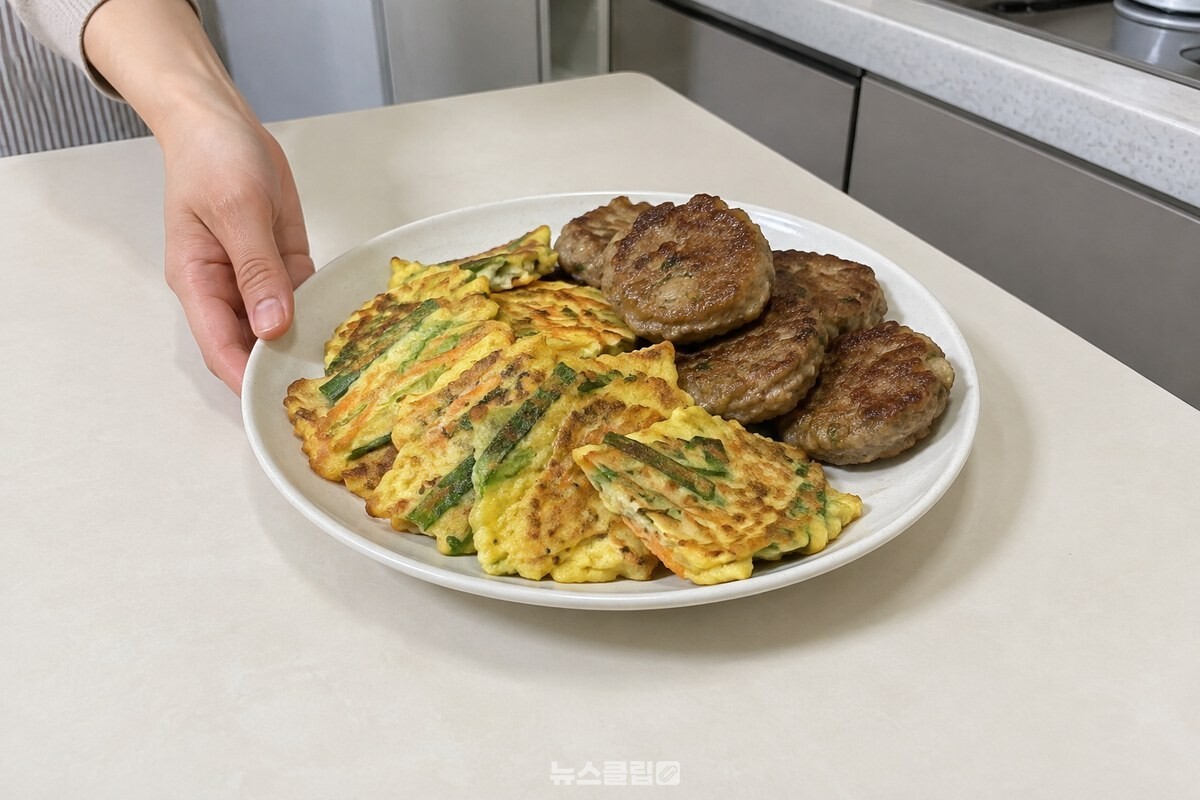 얕은 흰 접시에 담은 전과 고기완자를 식탁에 올리기 직전의 모습. / 기사 이해를 돕기 위한 생성형 이미지