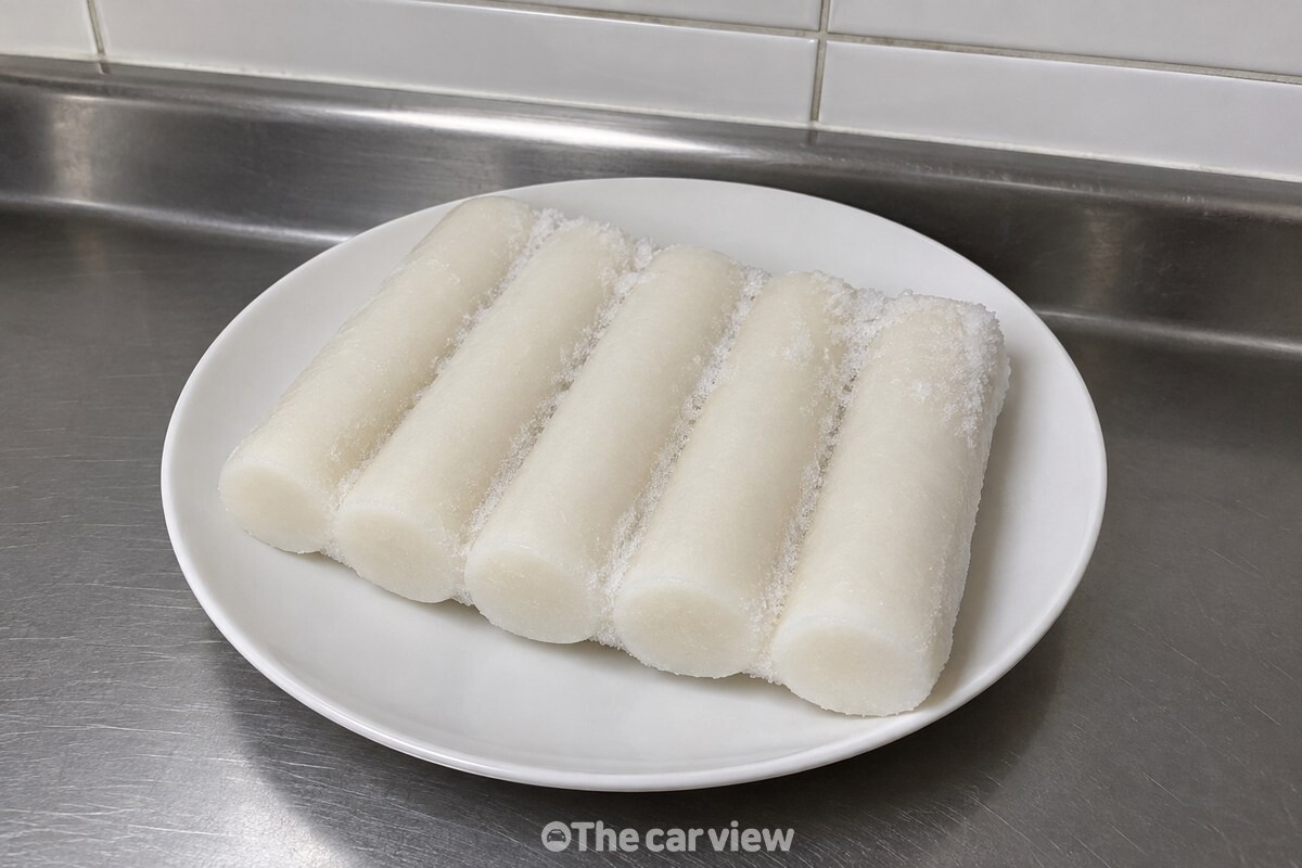 냉동실에서 꺼낸 가래떡이 서로 달라붙어 한 덩어리로 굳어 있다. / 기사 이해를 돕기 위한 생성형 이미지
