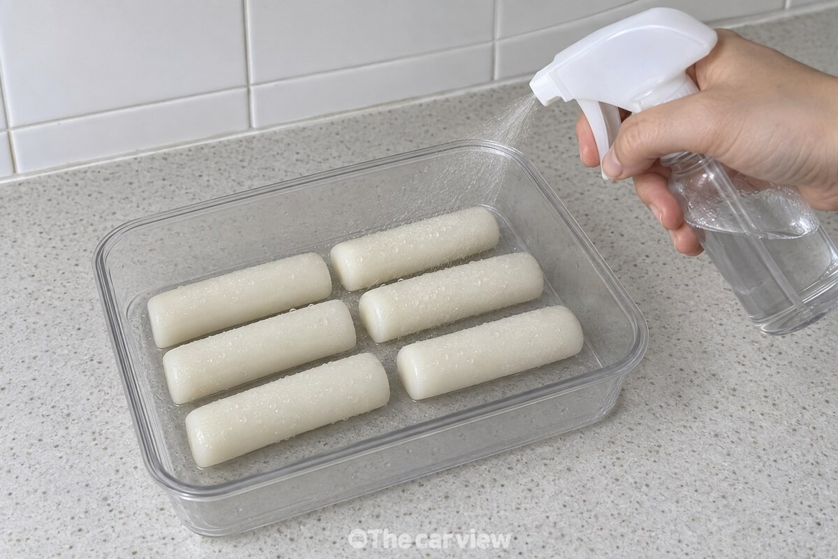 한 겹으로 펼친 떡 표면에 분무기로 물을 뿌려 겉면만 젖어 반들거린다. / 기사 이해를 돕기 위한 생성형 이미지