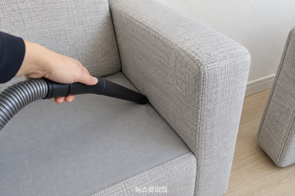 방석을 들어낸 자리와 팔걸이 이음매에 틈새 노즐을 밀어 넣는 모습. / 기사 이해를 돕기 위한 생성형 이미지