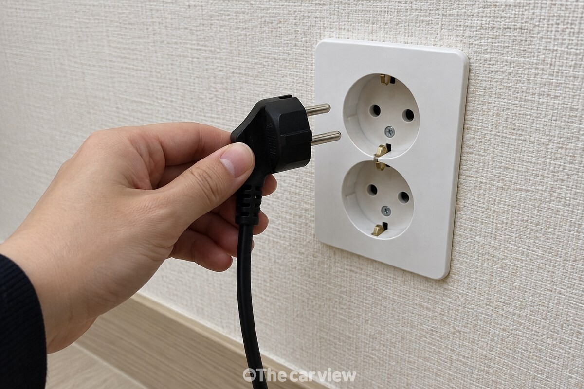 벽면 콘센트에서 사용하지 않는 전기제품 플러그를 뽑는 손. / 기사 이해를 돕기 위한 생성형 이미지