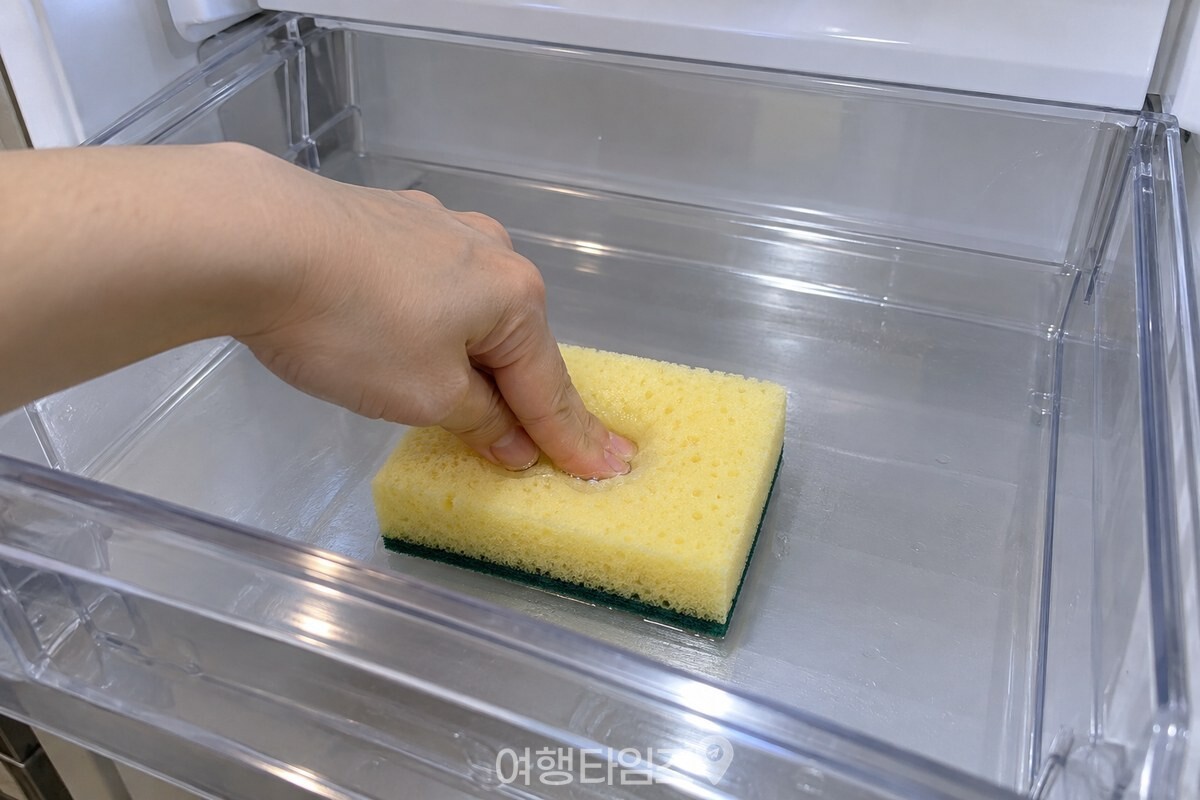 야채칸 바닥에 깔린 스펀지를 손가락으로 눌러 물이 배어 나오는지 확인하는 모습. / 기사 이해를 돕기 위한 생성형 이미지