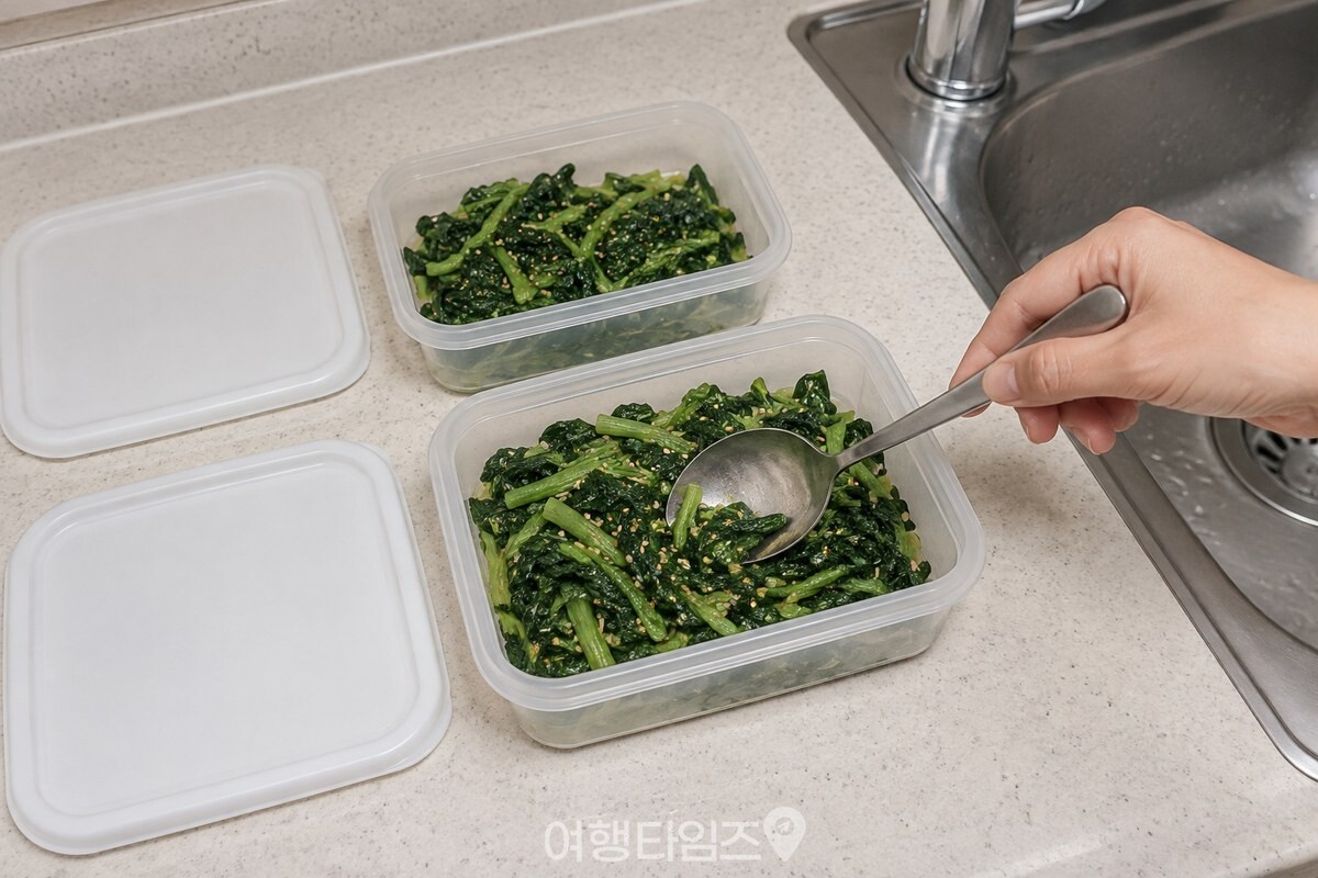 조리한 반찬을 넓고 얕은 밀폐 용기에 나눠 담아 식히는 모습. / 기사 이해를 돕기 위한 생성형 이미지
