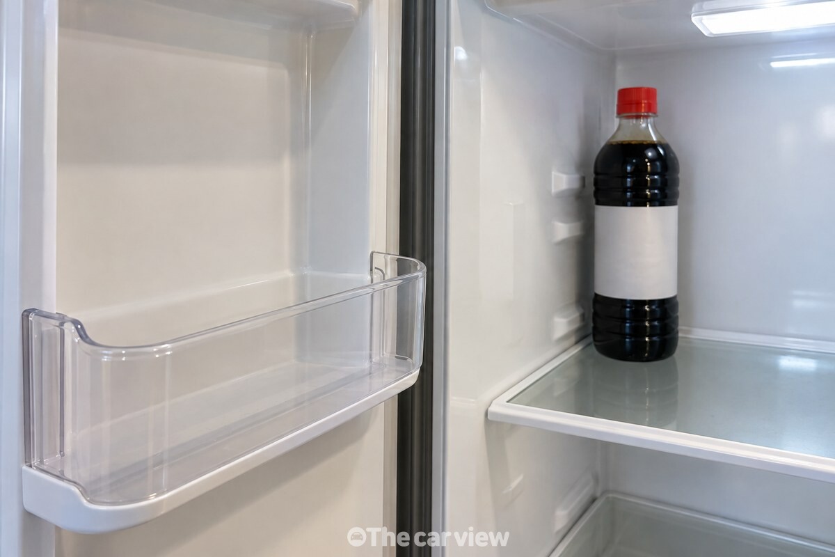 냉장고 문 칸의 빈 자리 옆으로, 간장병은 안쪽 선반에 옮겨 세워져 있다. / 기사 이해를 돕기 위한 생성형 이미지