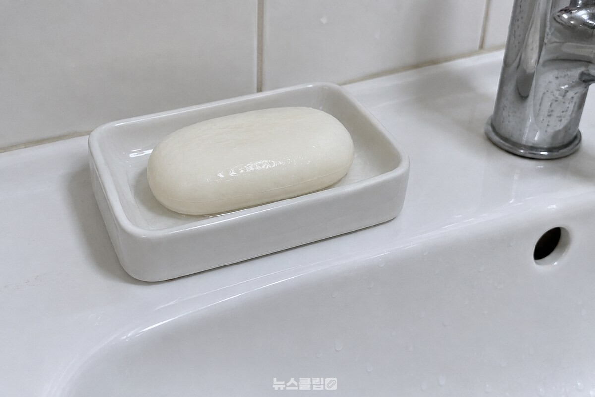물기가 남은 비누 바닥면이 비누받침의 평평한 바닥에 닿아 있는 모습. / 기사 이해를 돕기 위한 생성형 이미지