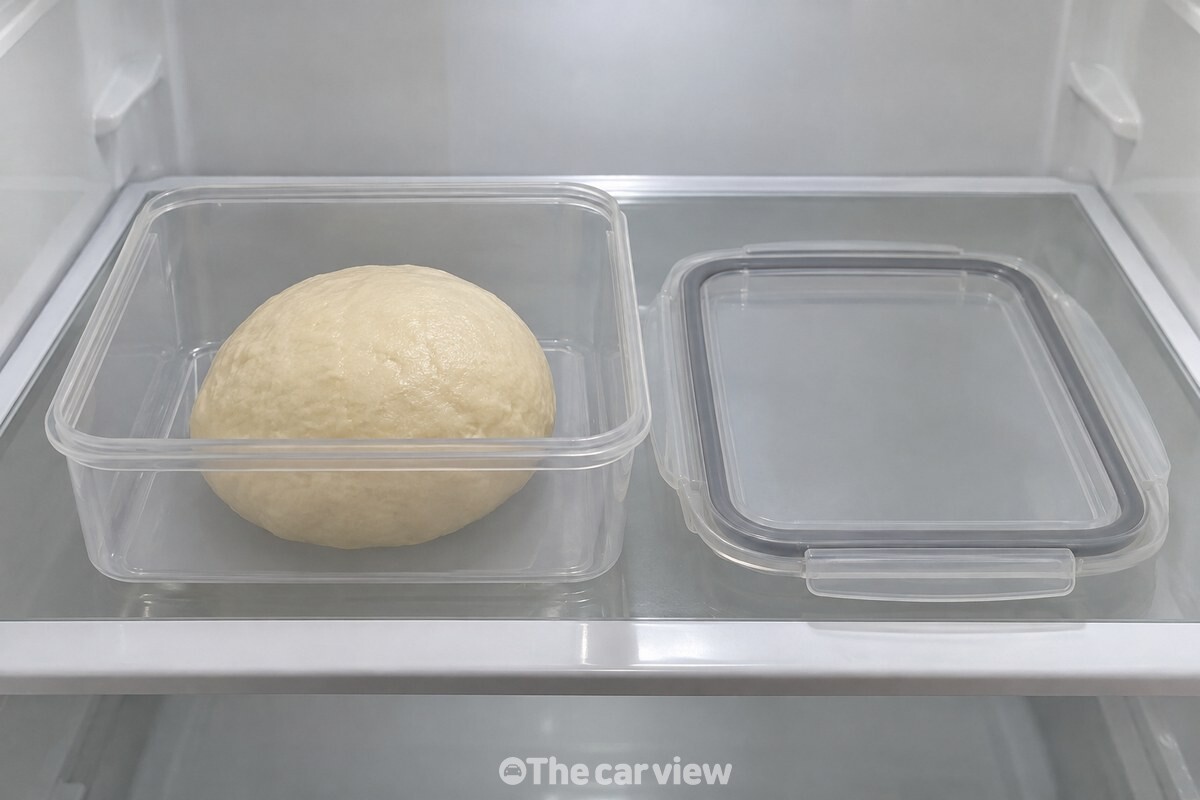 투명 밀폐용기 안에 둥글게 뭉친 수제비 반죽을 넣어 냉장 숙성할 준비를 한 모습이다. / 기사 이해를 돕기 위한 생성형 이미지
