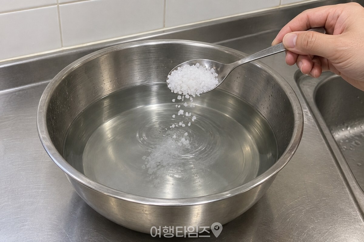 밥숟가락에 담은 굵은소금을 물 받은 대야에 넣는 모습. / 기사 이해를 돕기 위한 생성형 이미지