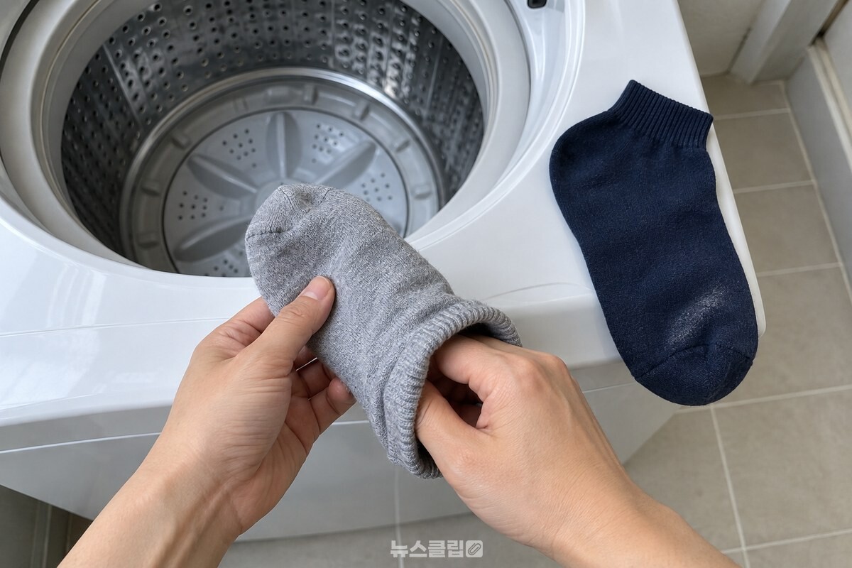 깨끗한 손이 발목 입구를 잡고 냄새 밴 양말을 뒤집는 모습. / 기사 이해를 돕기 위한 생성형 이미지