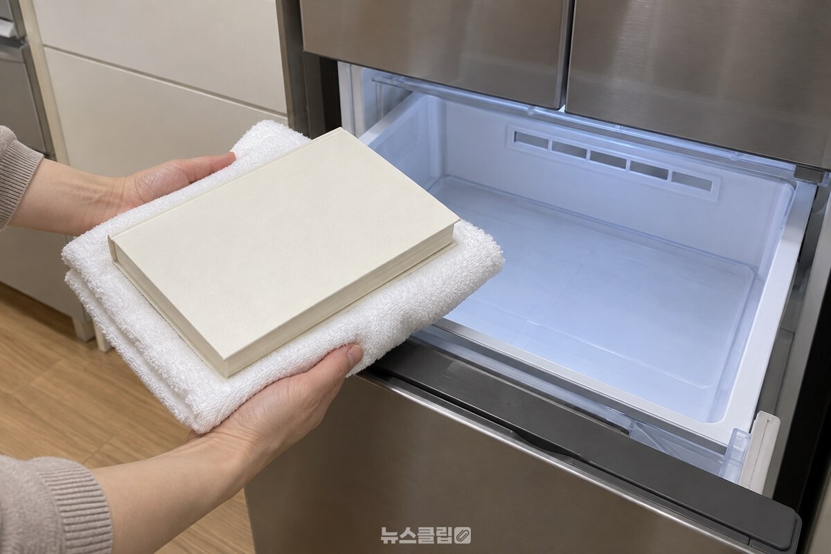 마른 수건, 책, 냉동실 자리를 준비한 모습. / 기사 이해를 돕기 위한 생성형 이미지