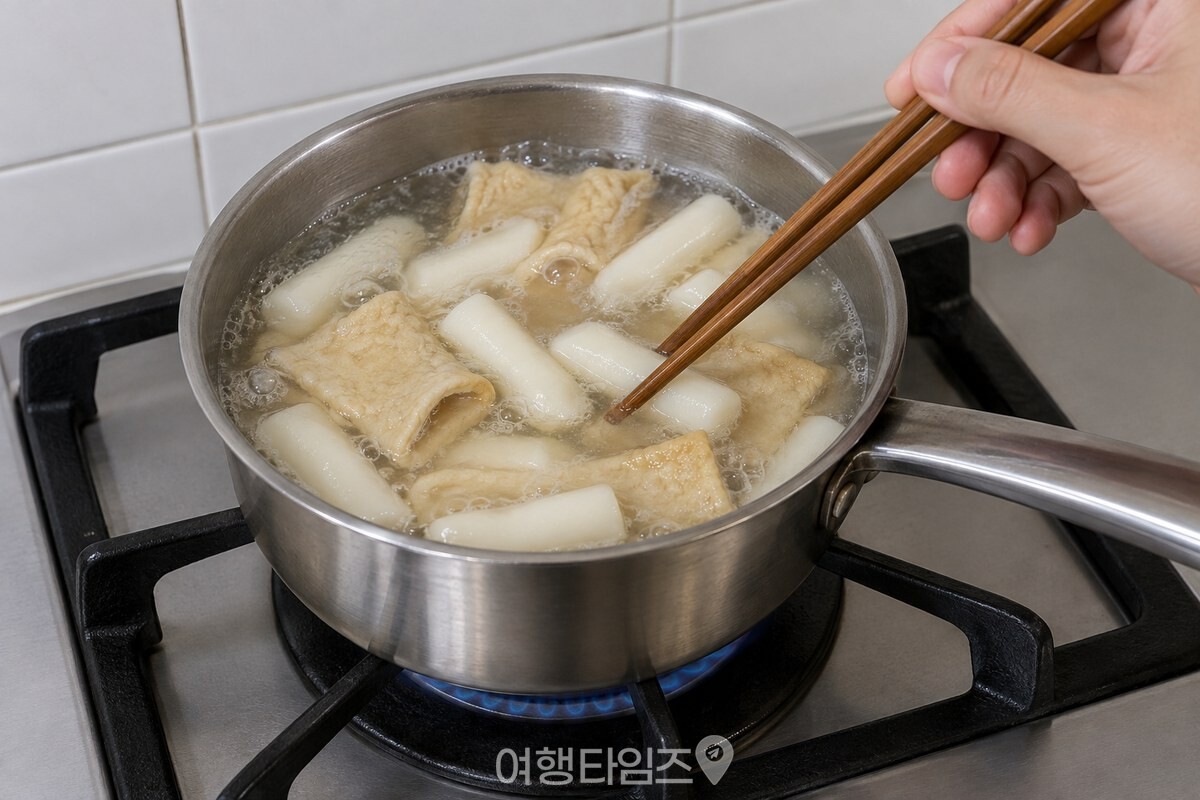 맑은 물에 떡볶이 떡과 어묵을 먼저 끓이며 떡이 부드러워지는 단계. / 기사 이해를 돕기 위한 생성형 이미지