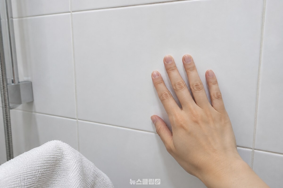 마른 수건으로 닦은 매끄러운 타일 표면을 가까이에서 확인하는 모습. / 기사 이해를 돕기 위한 생성형 이미지