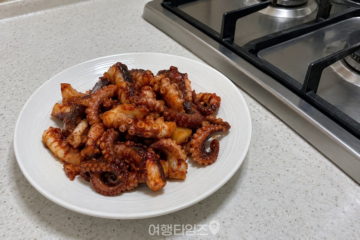 볶아 낸 낙지를 흰 접시에 잠시 나눠 두고 있다. / 기사 이해를 돕기 위한 생성형 이미지
