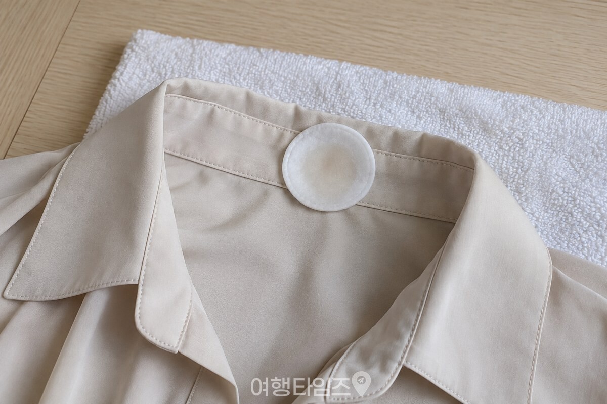 클렌징 오일을 적신 화장솜을 목깃 자국 위에 올려 둔 모습. / 기사 이해를 돕기 위한 생성형 이미지