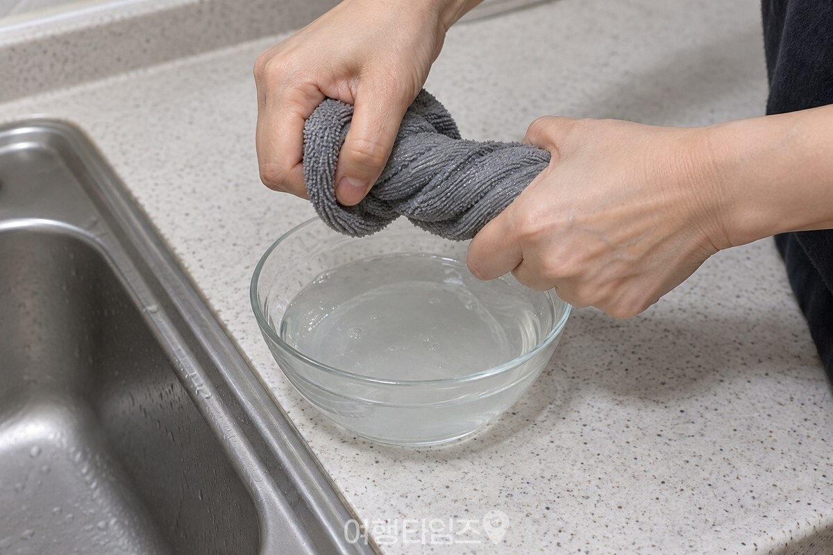 희석액에 적신 극세사 천을 물방울이 떨어지지 않게 꼭 짜는 모습. / 기사 이해를 돕기 위한 생성형 이미지