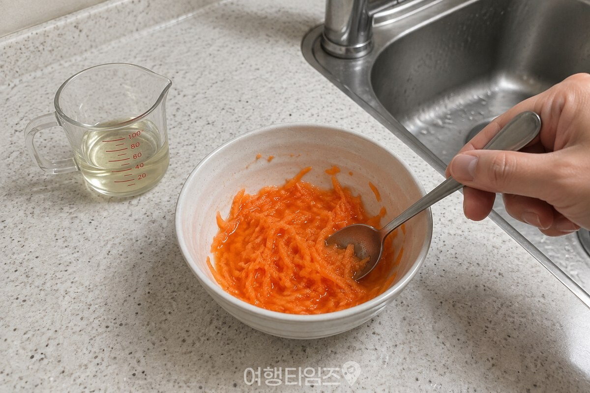 강판에 간 당근과 맛술을 작은 볼에서 섞는 손의 모습. / 기사 이해를 돕기 위한 생성형 이미지