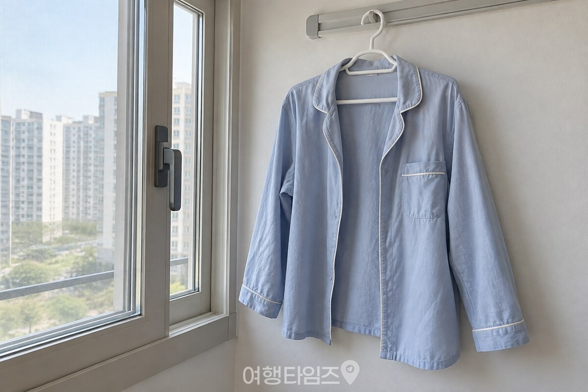 이중 미닫이 창 가까운 벽걸이에 잠옷을 넓게 걸어 말리는 모습. / 기사 이해를 돕기 위한 생성형 이미지
