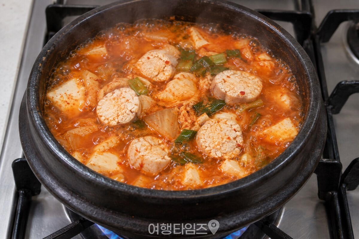 하얗게 익어 가는 명란 조각이 순두부찌개 국물 위에 떠 있는 모습. / 기사 이해를 돕기 위한 생성형 이미지