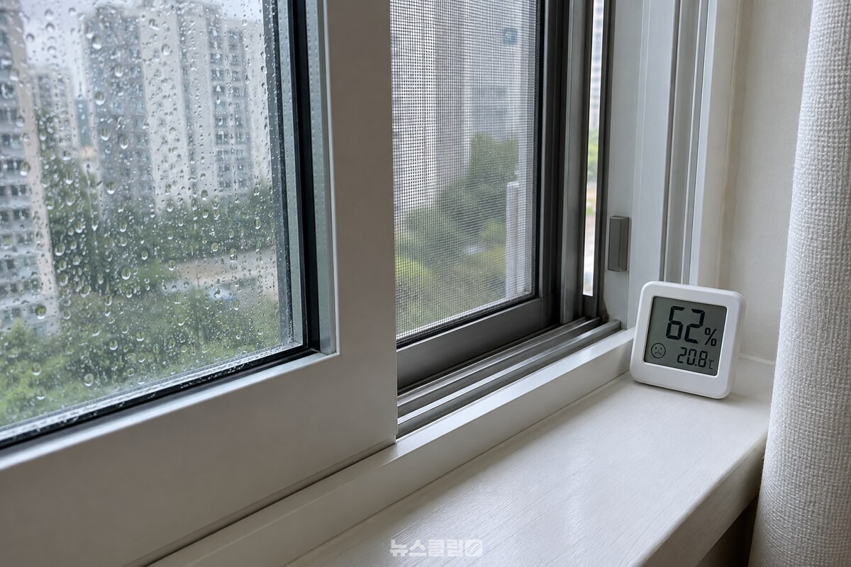 창 가까이에 둔 작은 습도계와 5~10cm 열어 둔 한국식 미닫이 창. / 기사 이해를 돕기 위한 생성형 이미지