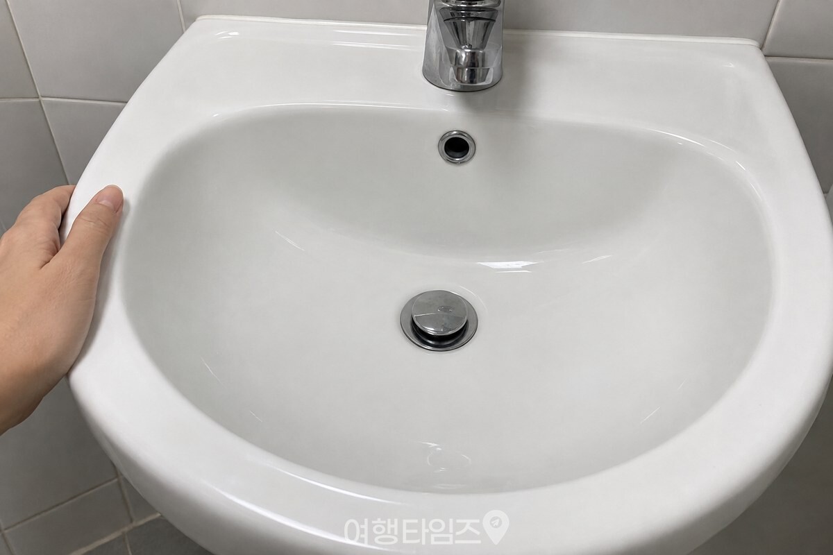 흰 세면대 배수구 중앙에 끼워진 크롬 팝업 마개를 가까이서 담은 모습. / 기사 이해를 돕기 위한 생성형 이미지