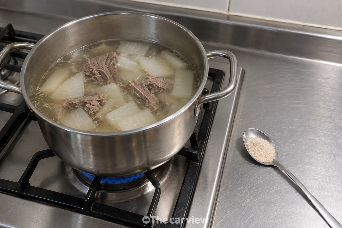 맑은 뭇국 냄비 옆에 건새우가루를 반 스푼 덜어 둔 모습이다. / 기사 이해를 돕기 위한 생성형 이미지