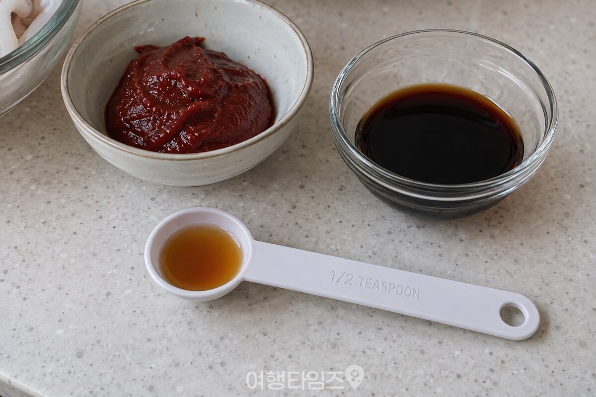깨끗한 계량스푼에 참치액젓을 반 작은술만 담아 양념 재료 옆에 놓았다. / 기사 이해를 돕기 위한 생성형 이미지