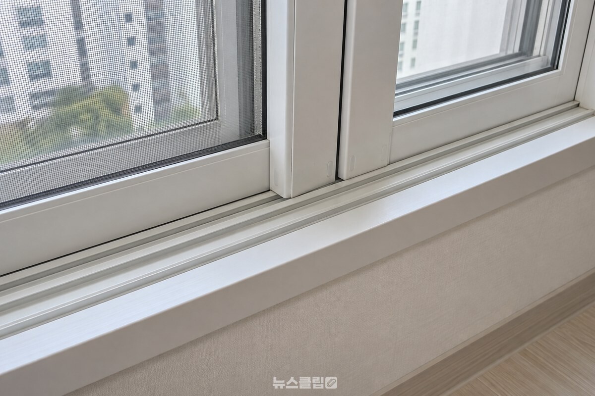 창문 아래 창틀의 홈과 안쪽 샤시 면이 가까이 보이는 장면. / 기사 이해를 돕기 위한 생성형 이미지