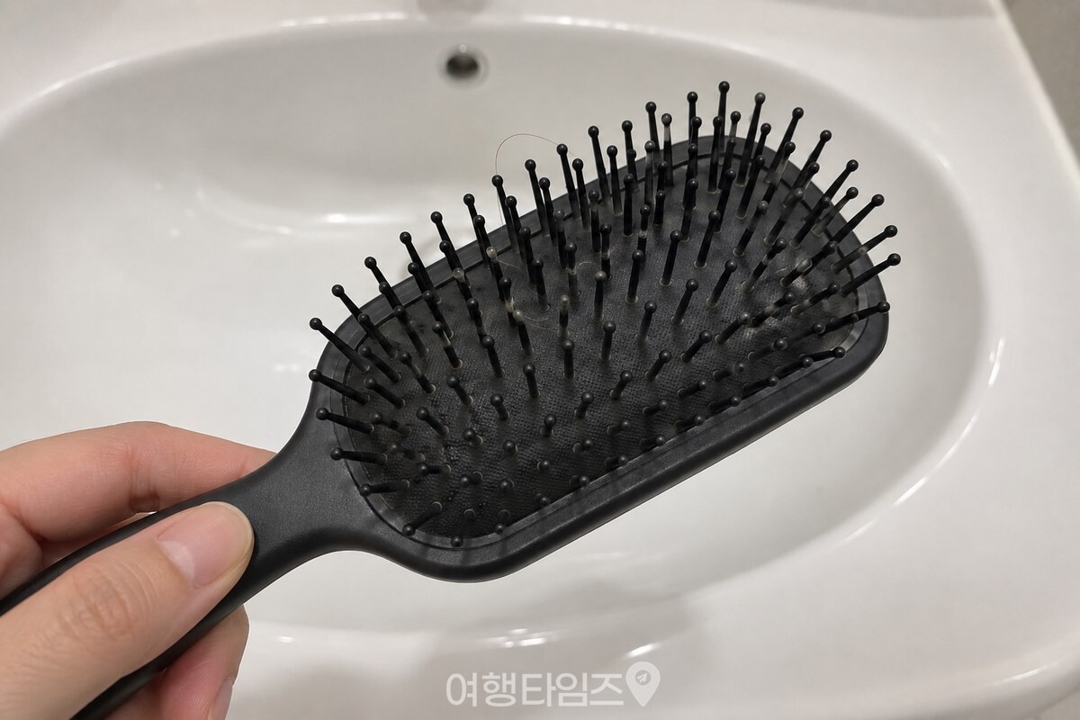 플라스틱 머리빗의 빗살 뿌리 쪽에 머리카락과 옅은 하얀 막이 보인다. / 기사 이해를 돕기 위한 생성형 이미지