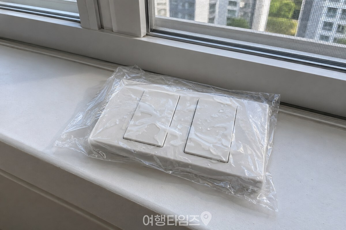 산화제를 바른 스위치 커버를 투명 비닐로 감싸 깨끗한 베란다 창가에 둔 모습이다. / 기사 이해를 돕기 위한 생성형 이미지