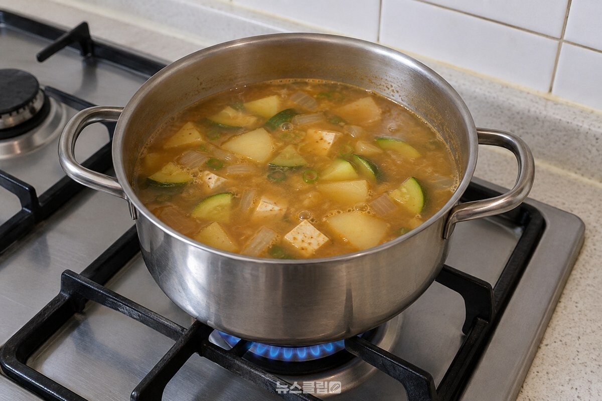 된장을 푼 찌개가 중불에서 잔잔하게 끓고 있다. / 기사 이해를 돕기 위한 생성형 이미지
