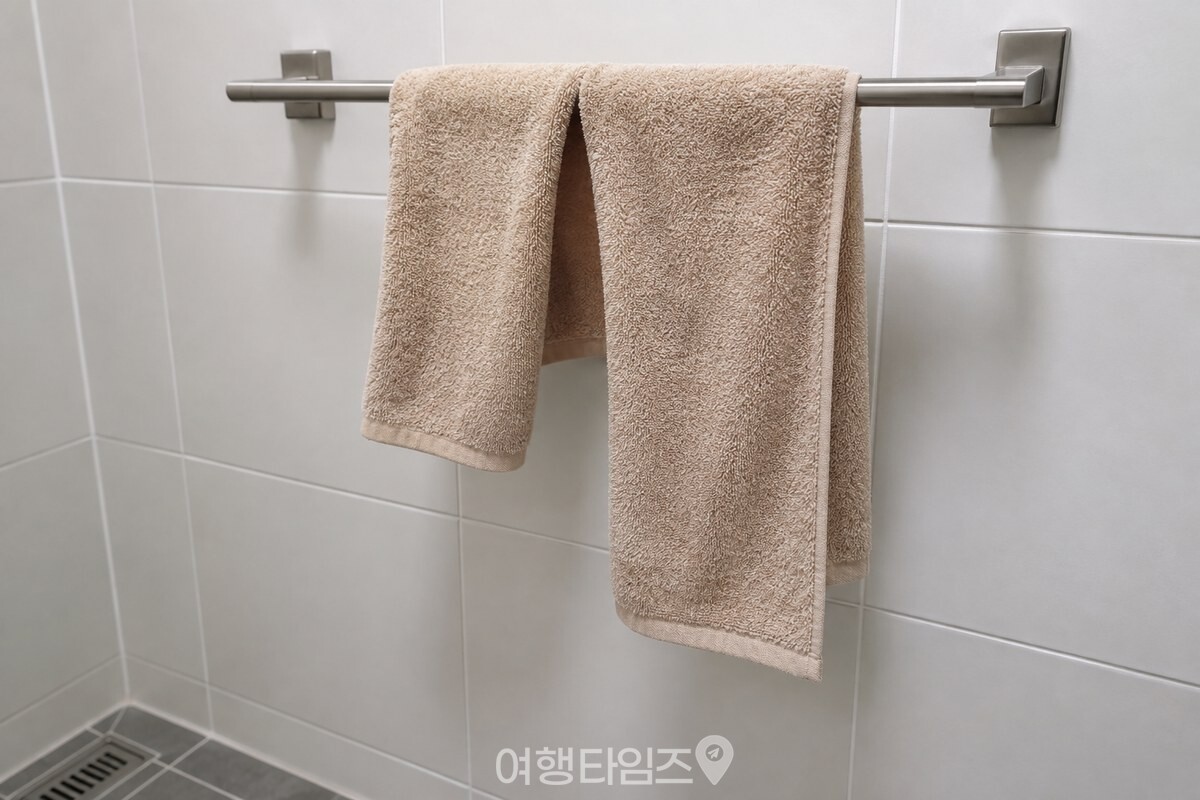 양쪽 길이를 다르게 해 수건 두 면 사이가 벌어진 걸이 모습. / 기사 이해를 돕기 위한 생성형 이미지