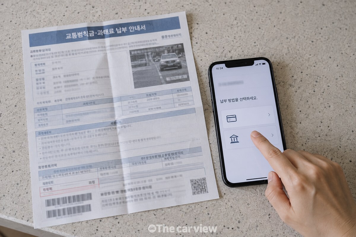 통지서와 휴대전화를 놓고 납부 방법을 확인하는 손. / 기사 이해를 돕기 위한 생성형 이미지