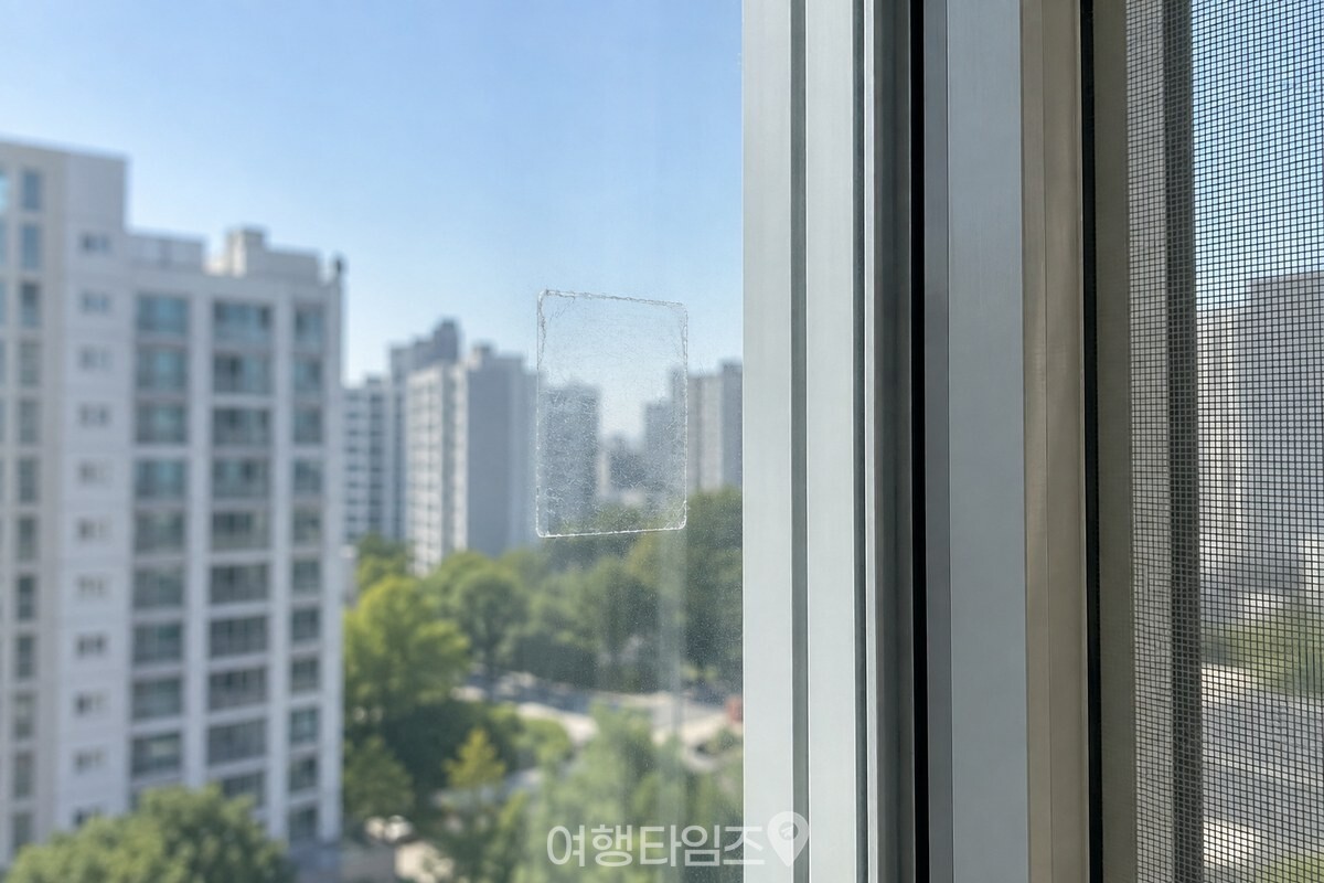 햇빛이 비치는 창유리 한가운데에 작은 끈끈이 자국이 남아 있는 모습. / 기사 이해를 돕기 위한 생성형 이미지