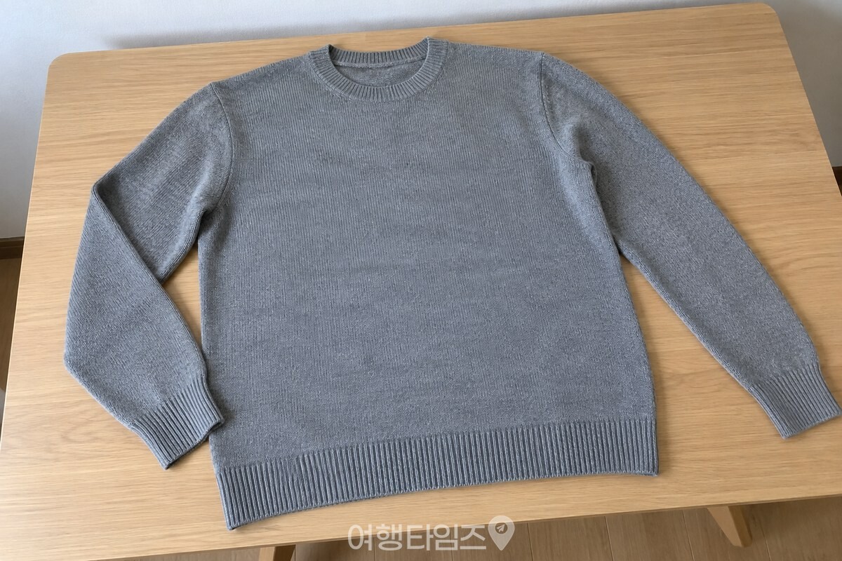 정리한 회색 니트를 평평한 식탁 위에 펼쳐 놓은 모습. / 기사 이해를 돕기 위한 생성형 이미지