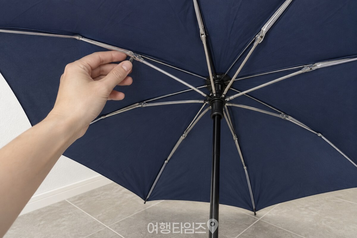 마른 우산 천 안쪽과 우산살 관절을 손끝으로 확인하는 모습. / 기사 이해를 돕기 위한 생성형 이미지