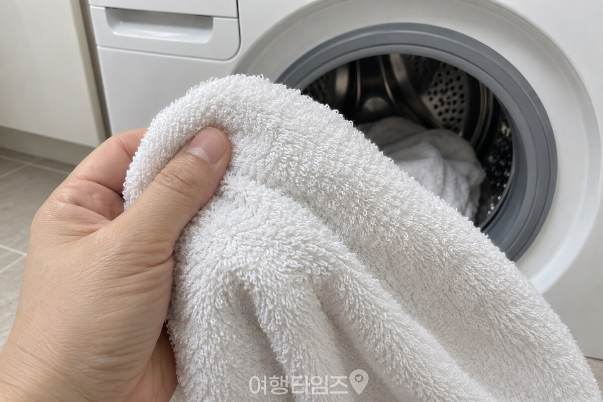 수건 고리 사이의 결을 가까이에서 확인하는 손. / 기사 이해를 돕기 위한 생성형 이미지