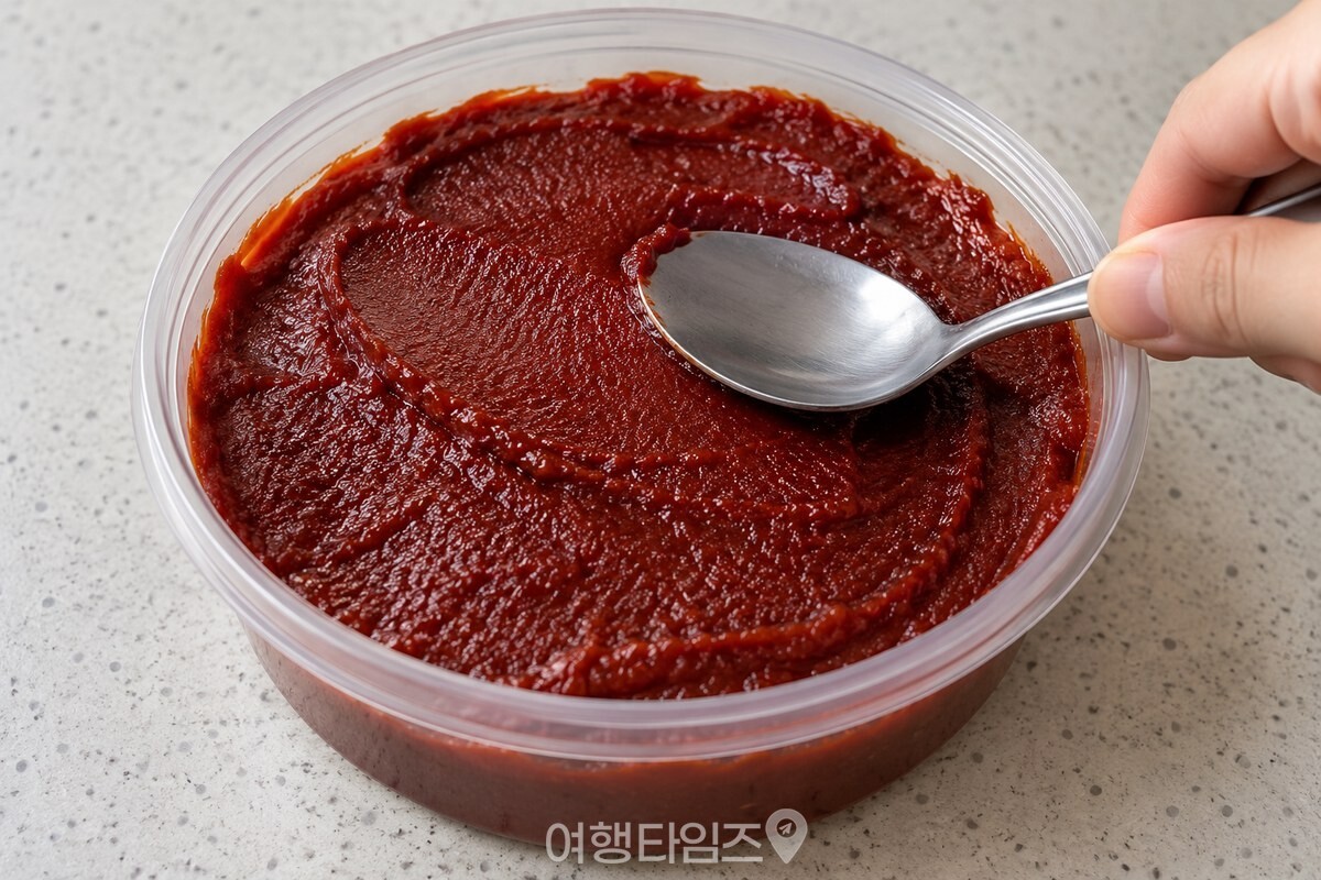 숟가락 등으로 고추장 표면의 패인 곳을 고르게 누르는 모습. / 기사 이해를 돕기 위한 생성형 이미지