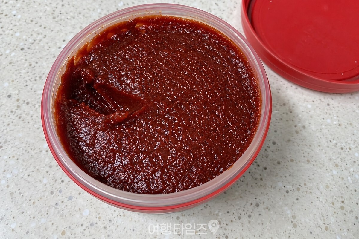퍼낸 자리가 남아 고추장 표면에 작은 골이 보이는 열린 용기. / 기사 이해를 돕기 위한 생성형 이미지