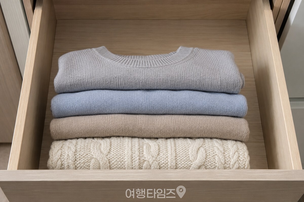 서랍 안에 접은 니트 네 장을 낮게 포개어 둔 모습. / 기사 이해를 돕기 위한 생성형 이미지