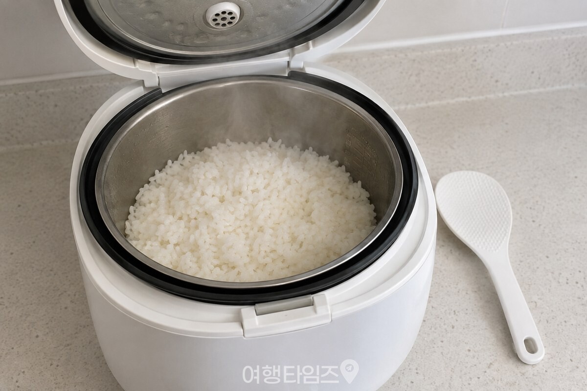 뚜껑을 연 전기밥솥 내솥에 갓 지은 흰밥이 담겨 있다. / 기사 이해를 돕기 위한 생성형 이미지
