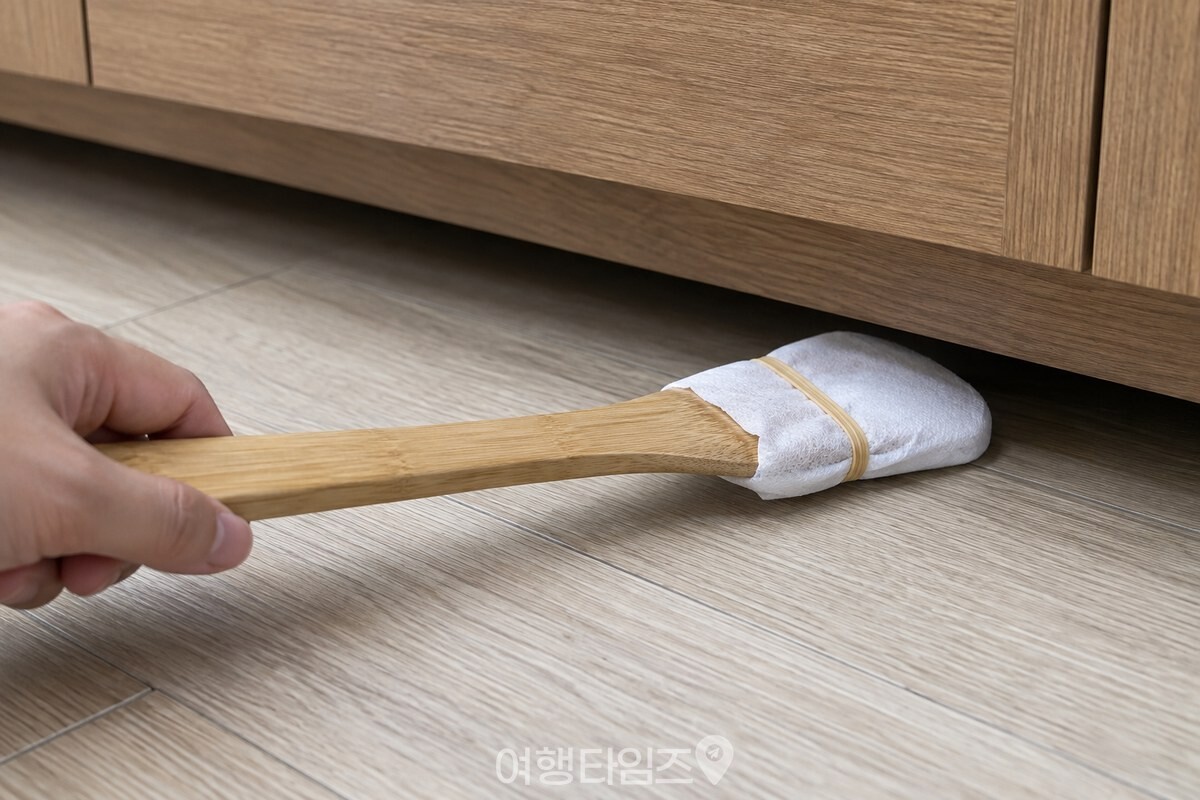 납작한 나무 주걱 끝에 부직포 조각을 감아 고무줄로 고정한 청소 도구. / 기사 이해를 돕기 위한 생성형 이미지