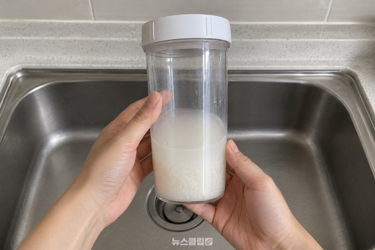 양손으로 잡은 텀블러 안에서 밥알이 풀려 물이 옅게 뿌옇게 보이는 모습. / 기사 이해를 돕기 위한 생성형 이미지