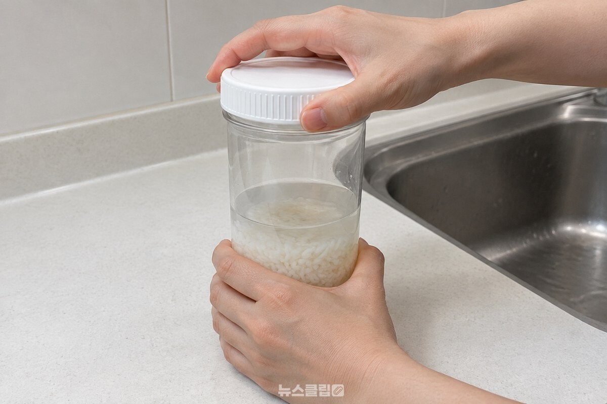밥과 따뜻한 물을 넣은 텀블러에 뚜껑을 돌려 잠그는 모습. / 기사 이해를 돕기 위한 생성형 이미지