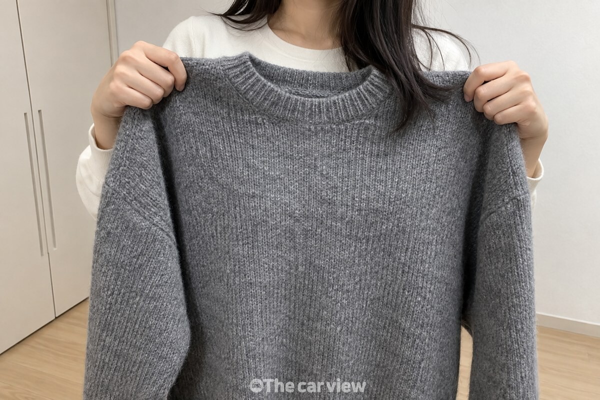 깨끗한 침실에서 니트를 벗는 손 주변으로 머리카락 몇 가닥이 옷감에 닿아 있다. / 기사 이해를 돕기 위한 생성형 이미지