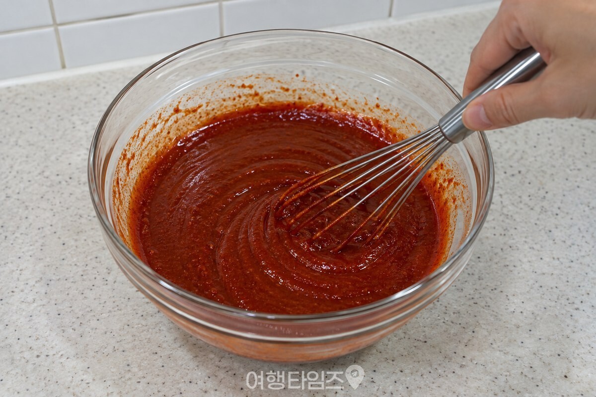 고기를 넣기 전 붉은 양념에 녹말을 고르게 저어 푼 모습 / 기사 이해를 돕기 위한 생성형 이미지