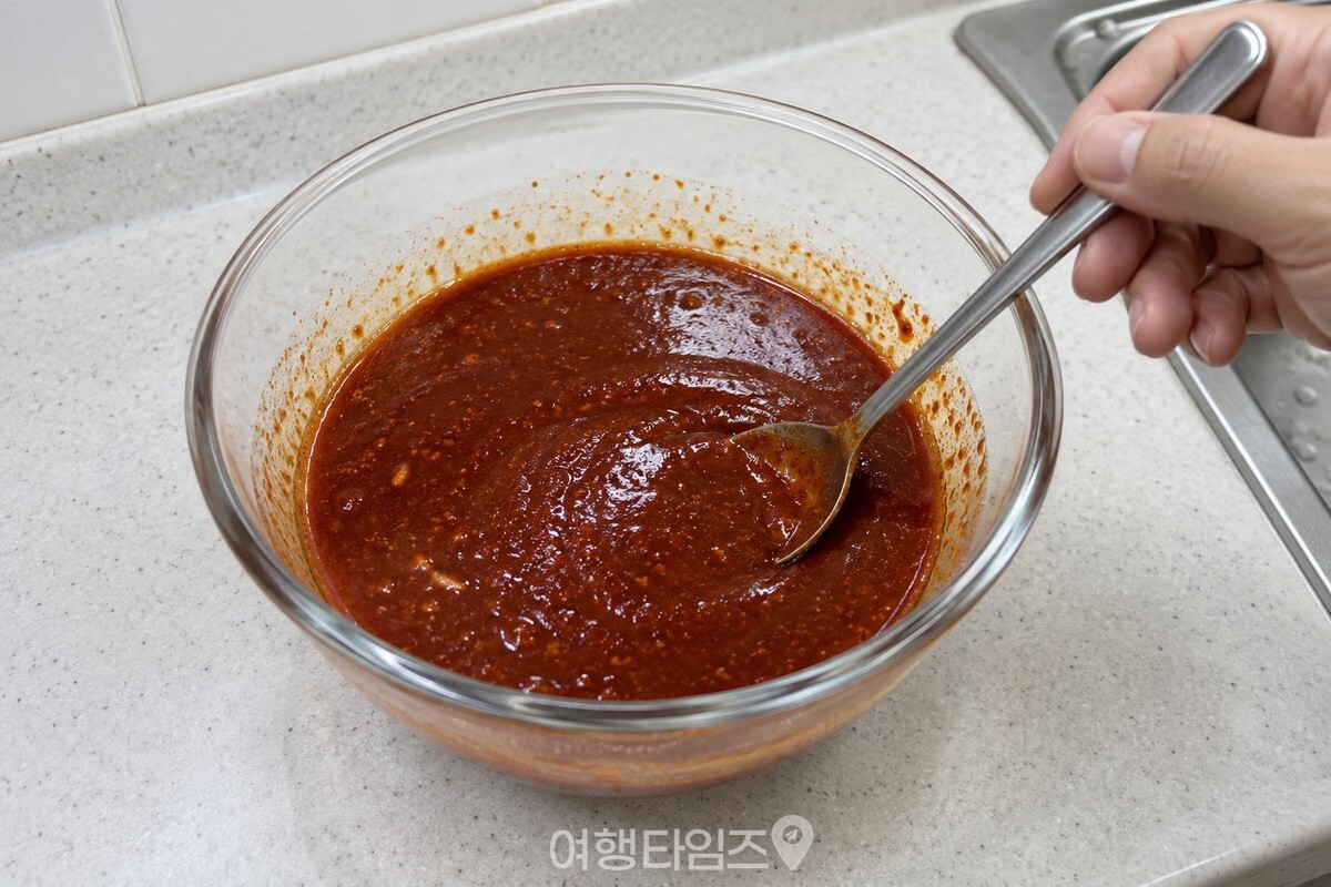 고추장 양념에 녹말을 먼저 풀어 고운 상태를 가까이에서 담은 모습 / 기사 이해를 돕기 위한 생성형 이미지