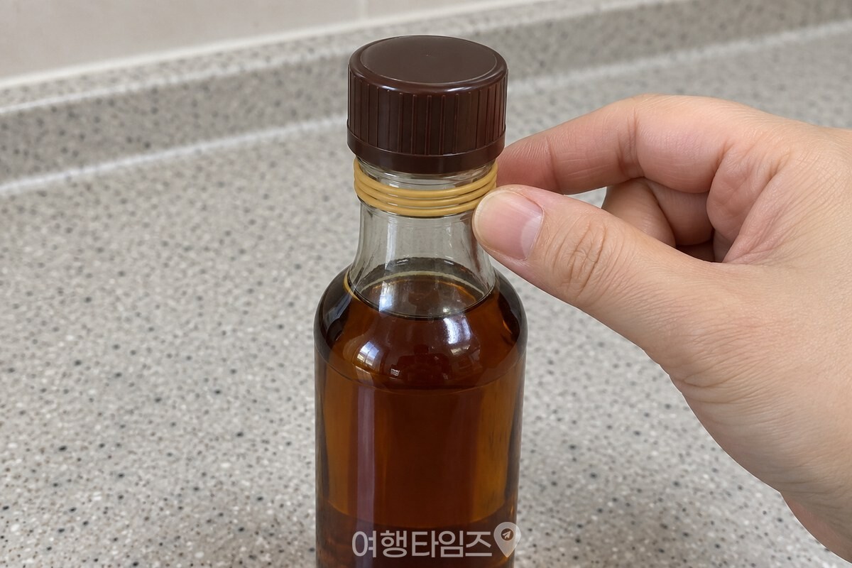 뚜껑 끝에서 조금 내려온 병목에 고무줄을 세 바퀴 겹쳐 감은 모습. / 기사 이해를 돕기 위한 생성형 이미지