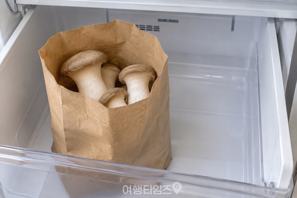 입구를 살짝 열어 둔 종이봉투가 다른 식재료에 눌리지 않게 신선칸에 세워진 모습. / 기사 이해를 돕기 위한 생성형 이미지