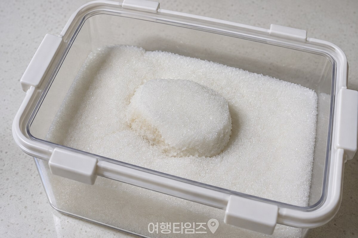 밀폐 용기 안의 설탕 일부가 한 덩어리로 뭉친 모습이다. / 기사 이해를 돕기 위한 생성형 이미지
